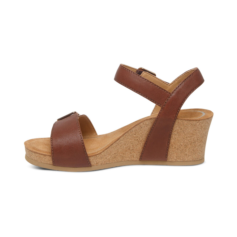 Aetrex Women's Lexa Quarter Strap Wedge Sandals - Walnut | USA RC978RC